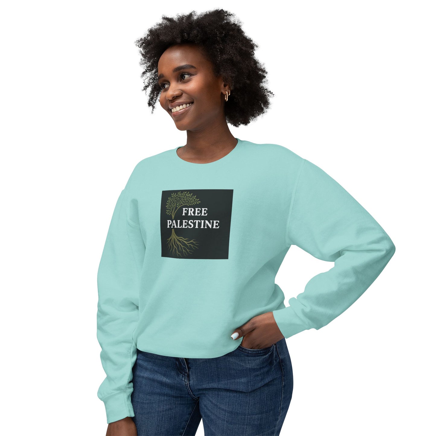 Unisex Lightweight Crewneck Sweatshirt - Free Palestine (Olive Tree Roots Edition)