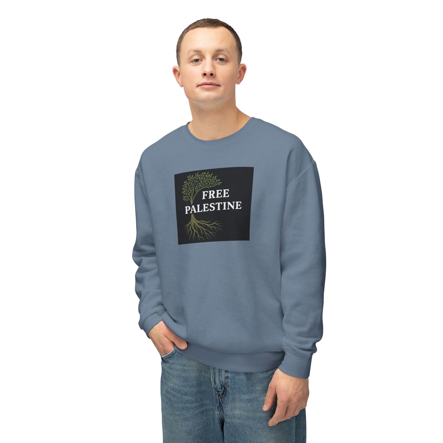 Unisex Lightweight Crewneck Sweatshirt - Free Palestine (Olive Tree Roots Edition)