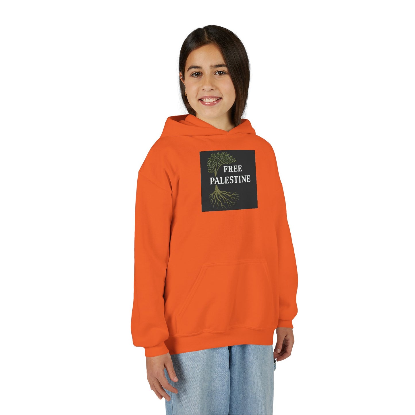 Youth Heavy Blend Hooded Sweatshirt - Free Palestine (Olive Tree Roots Edition)