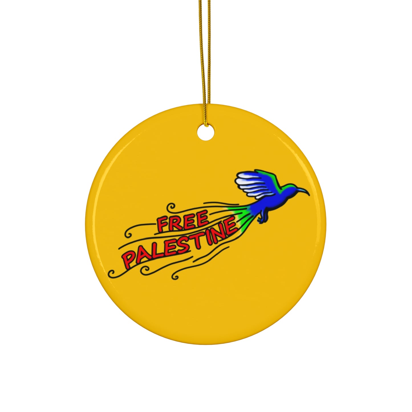 Ceramic Ornament, Circle - Free Palestine (Gold)