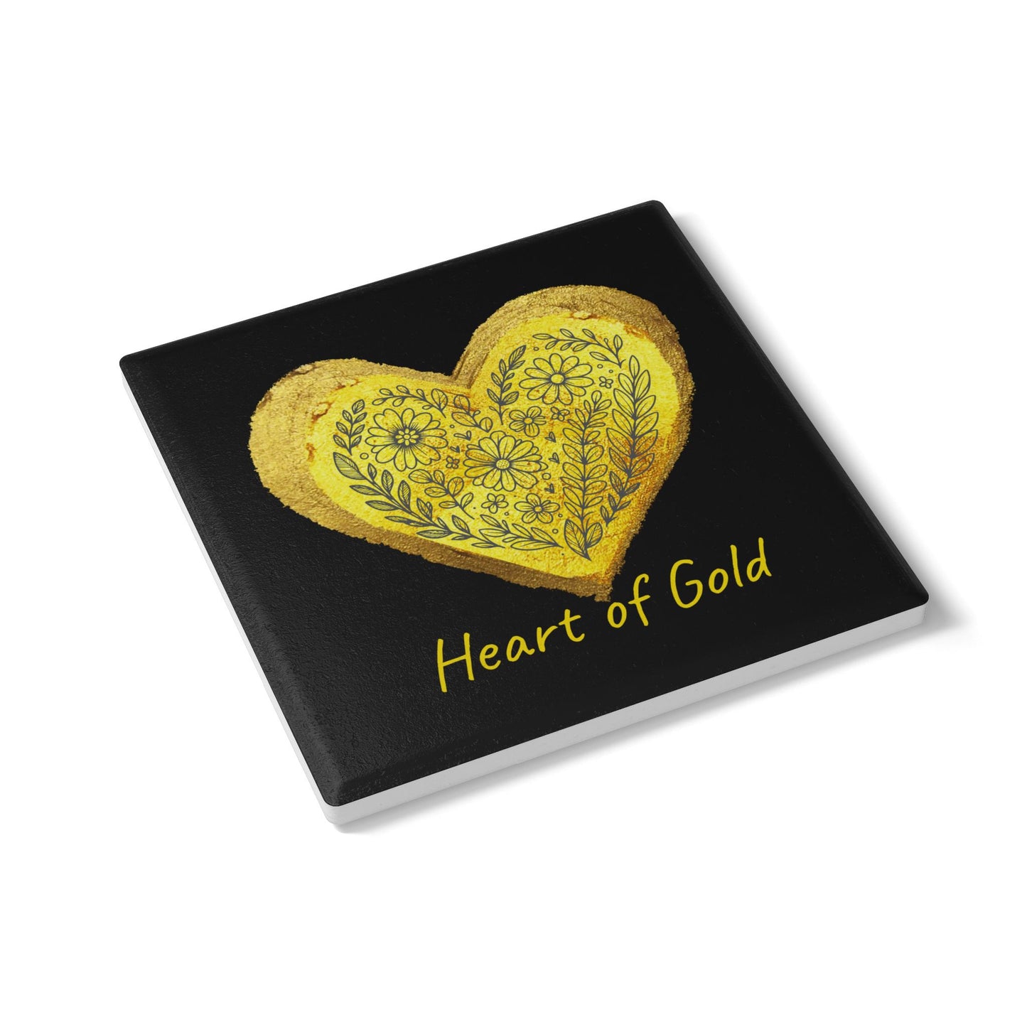 Black Ceramic Coaster - Heart of Gold
