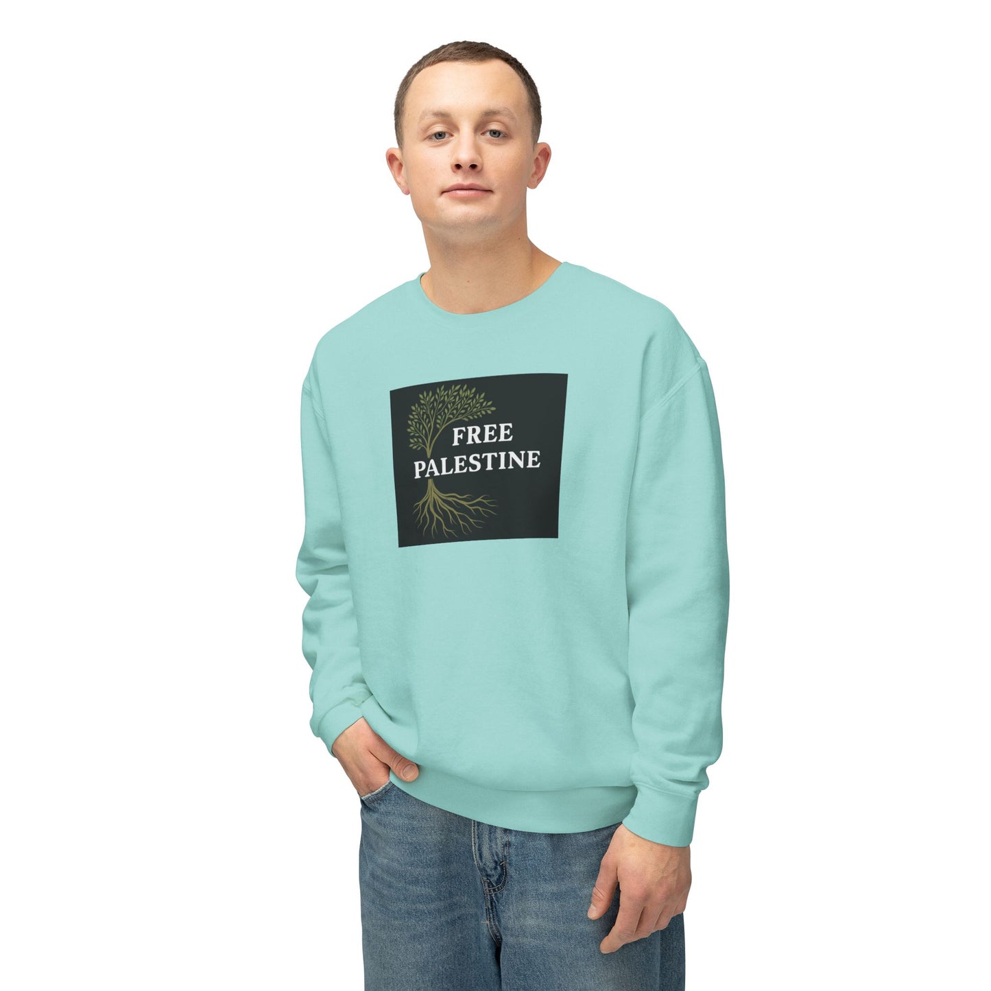 Unisex Lightweight Crewneck Sweatshirt - Free Palestine (Olive Tree Roots Edition)