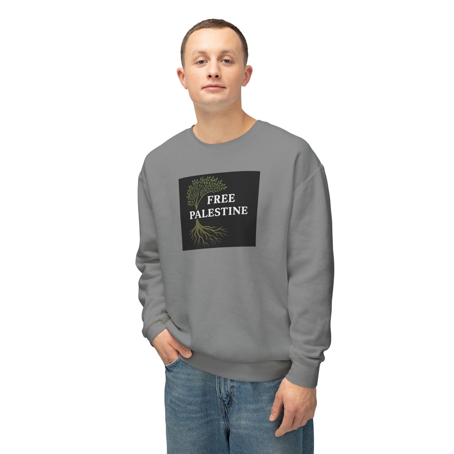 Unisex Lightweight Crewneck Sweatshirt - Free Palestine (Olive Tree Roots Edition)