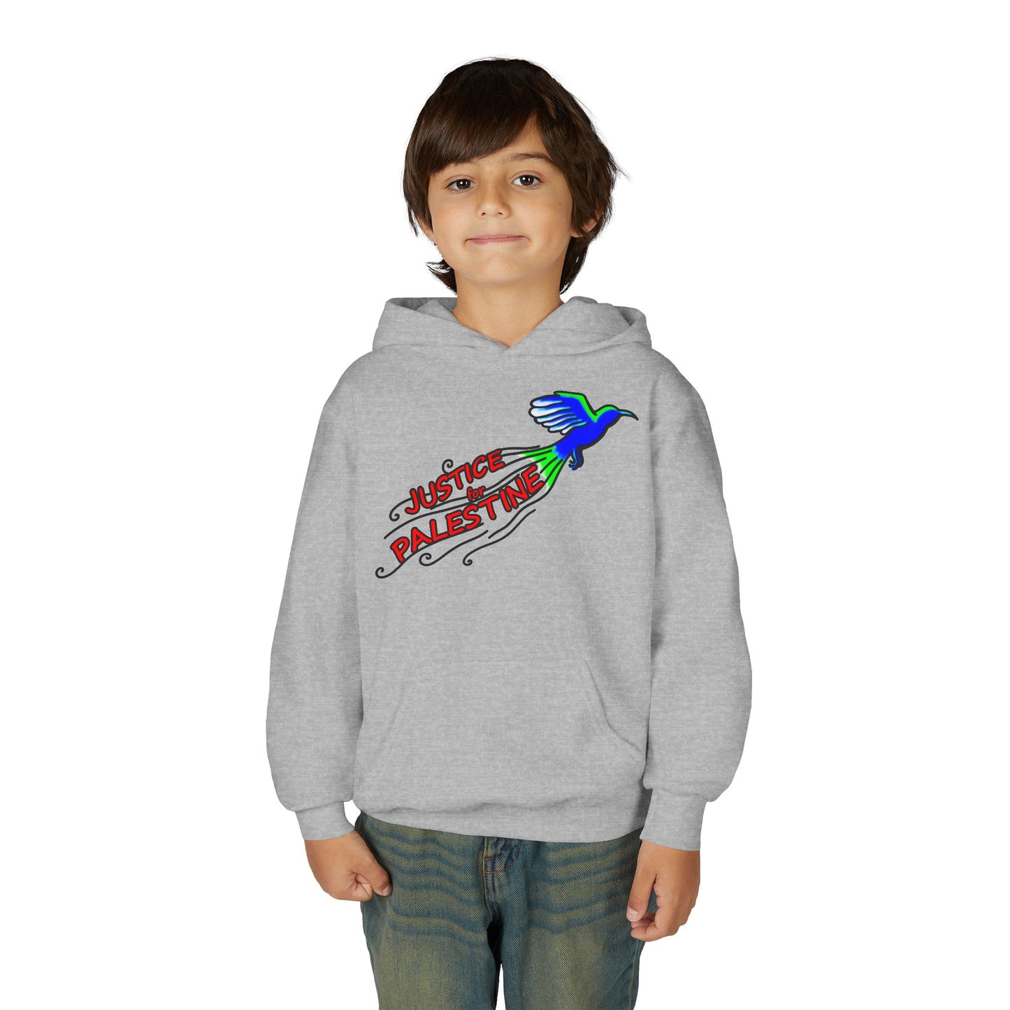 Youth Heavy Blend Hooded Sweatshirt - Justice for Palestine