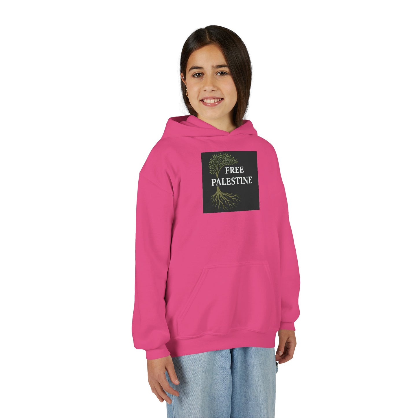 Youth Heavy Blend Hooded Sweatshirt - Free Palestine (Olive Tree Roots Edition)