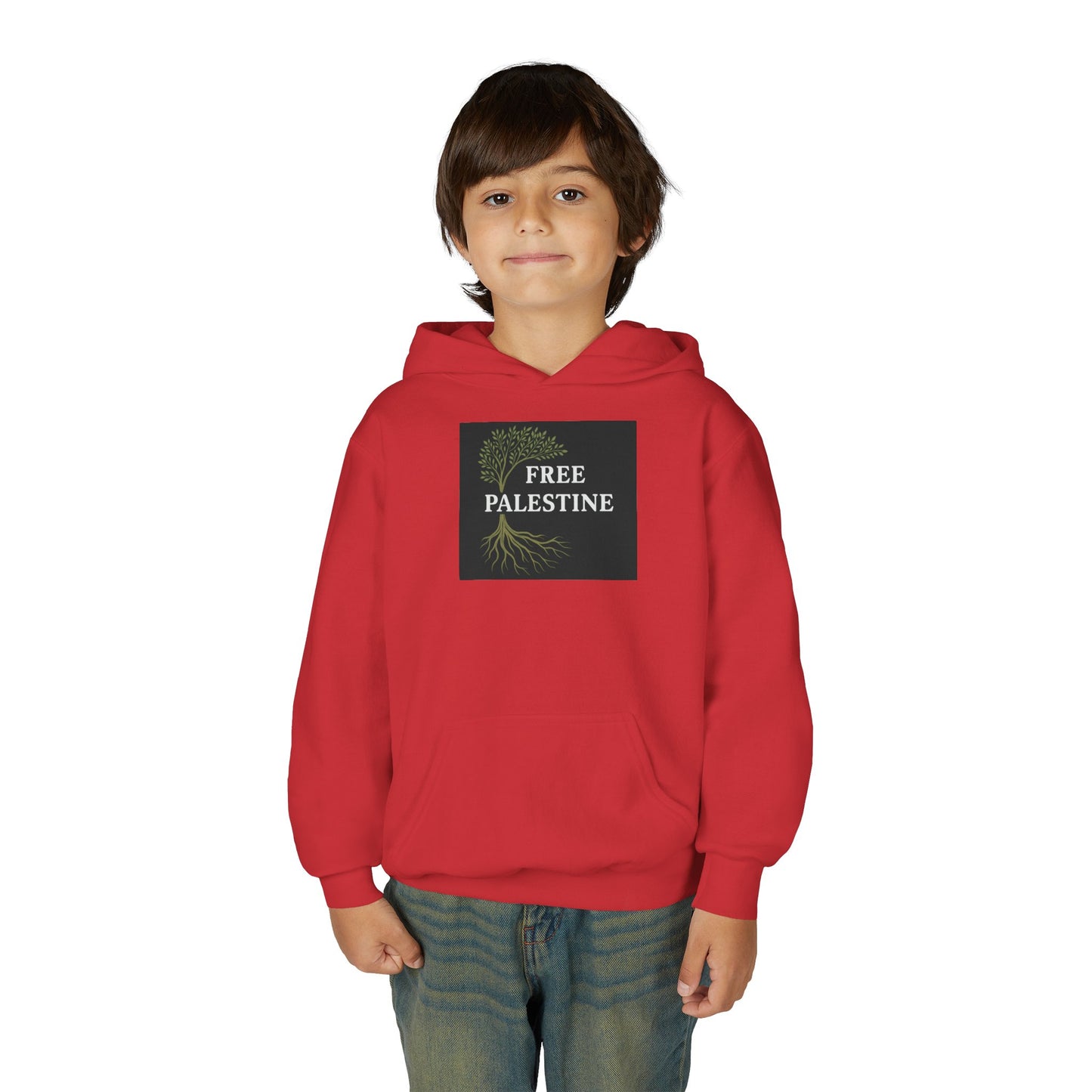 Youth Heavy Blend Hooded Sweatshirt - Free Palestine (Olive Tree Roots Edition)