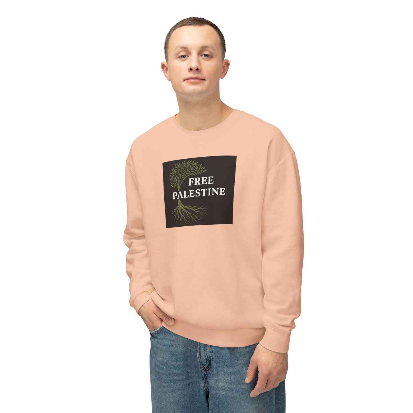Unisex Lightweight Crewneck Sweatshirt - Free Palestine (Olive Tree Roots Edition)