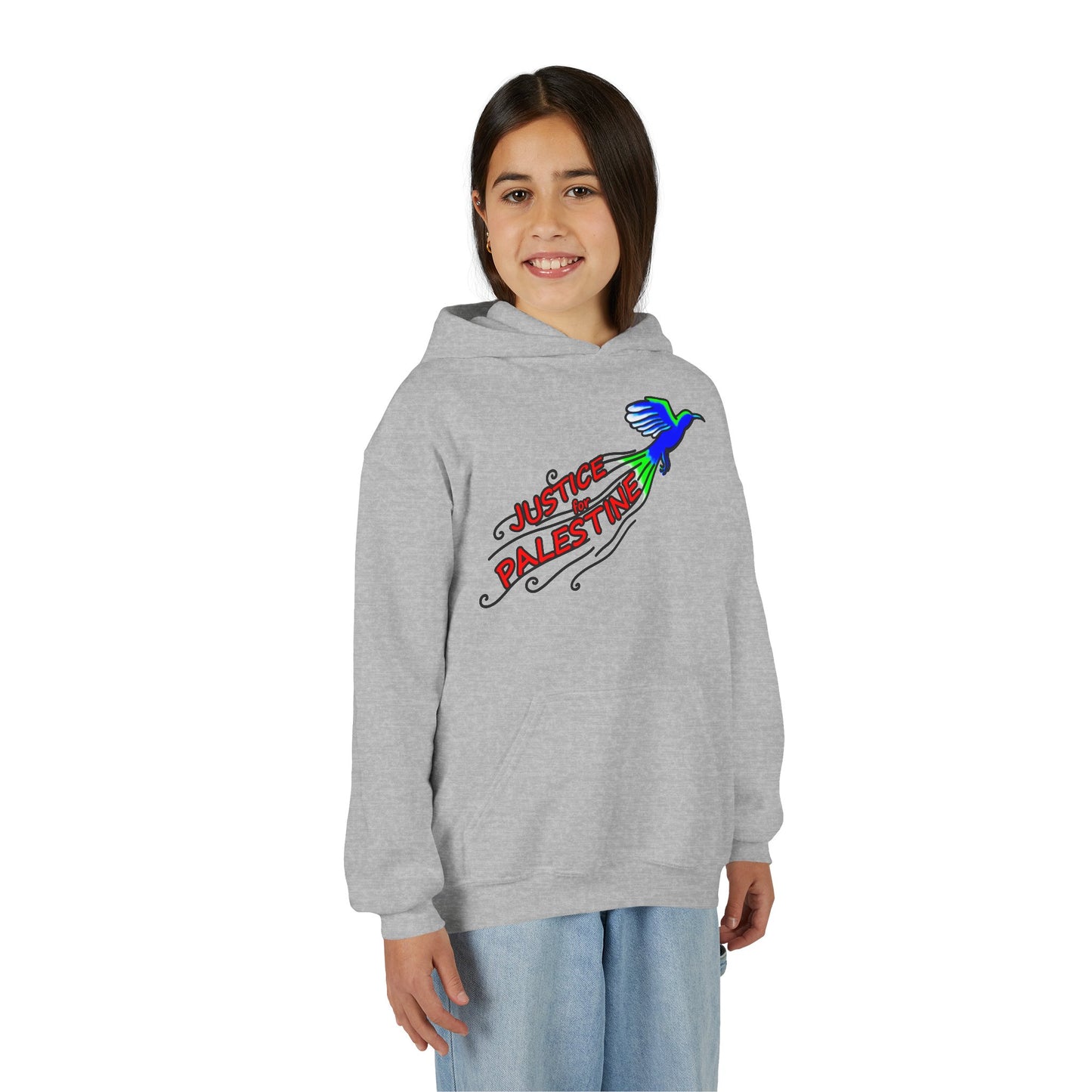 Youth Heavy Blend Hooded Sweatshirt - Justice for Palestine