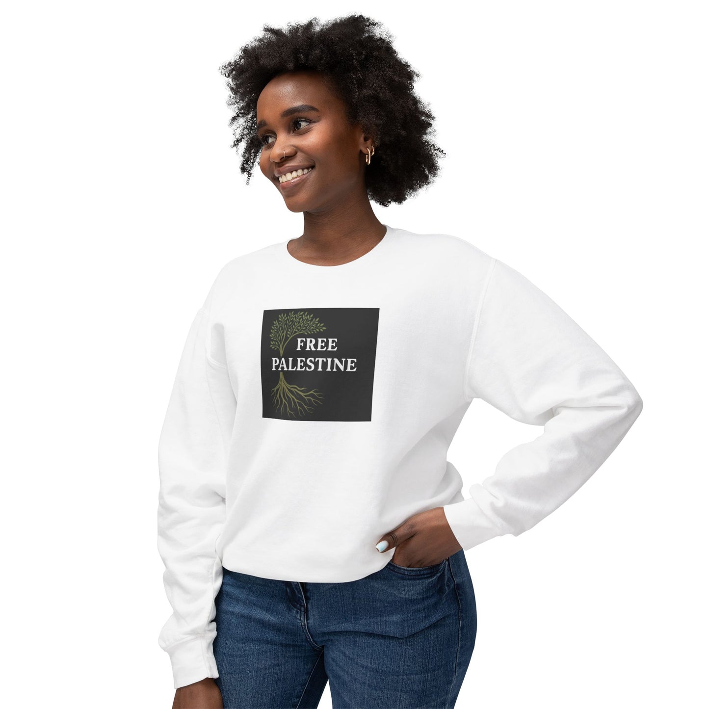 Unisex Lightweight Crewneck Sweatshirt - Free Palestine (Olive Tree Roots Edition)