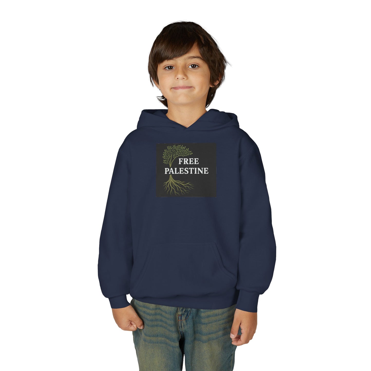 Youth Heavy Blend Hooded Sweatshirt - Free Palestine (Olive Tree Roots Edition)