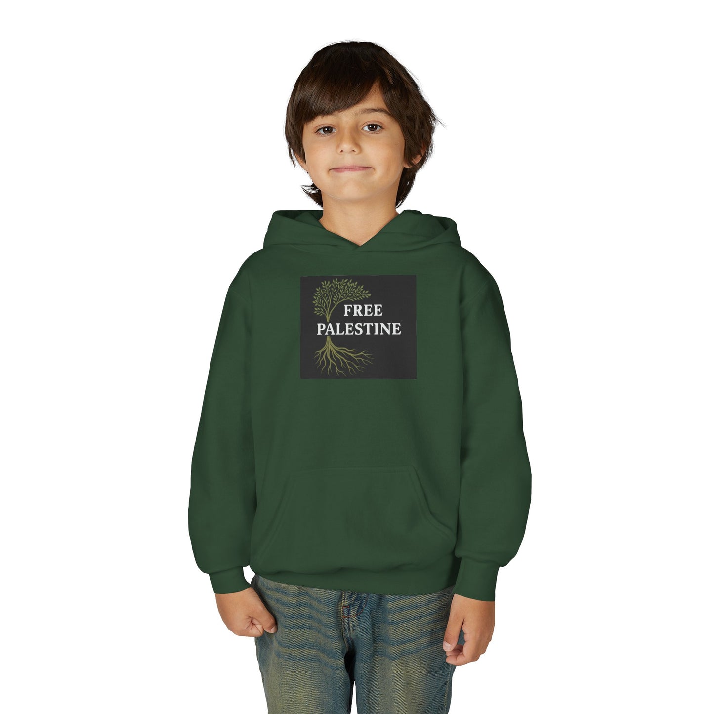 Youth Heavy Blend Hooded Sweatshirt - Free Palestine (Olive Tree Roots Edition)