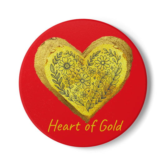 Red Ceramic Coaster - Heart of Gold