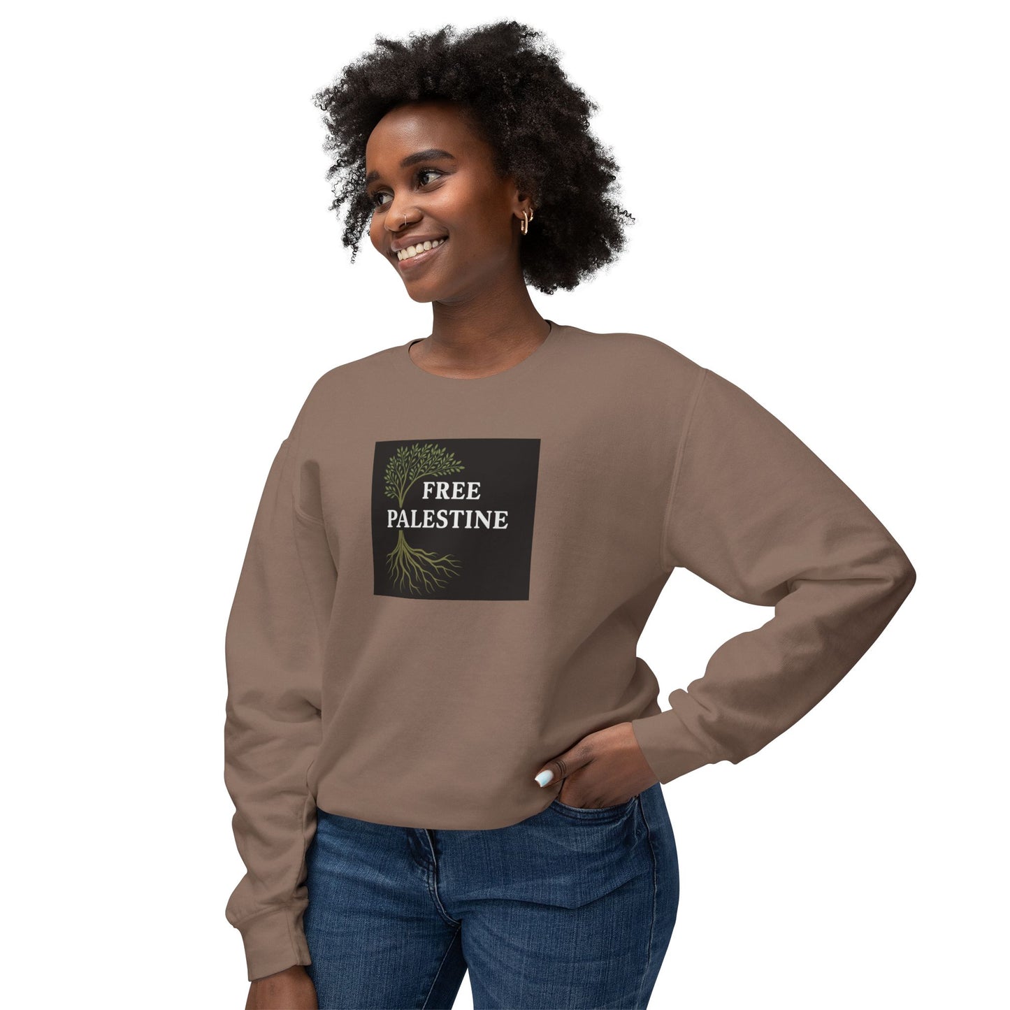 Unisex Lightweight Crewneck Sweatshirt - Free Palestine (Olive Tree Roots Edition)