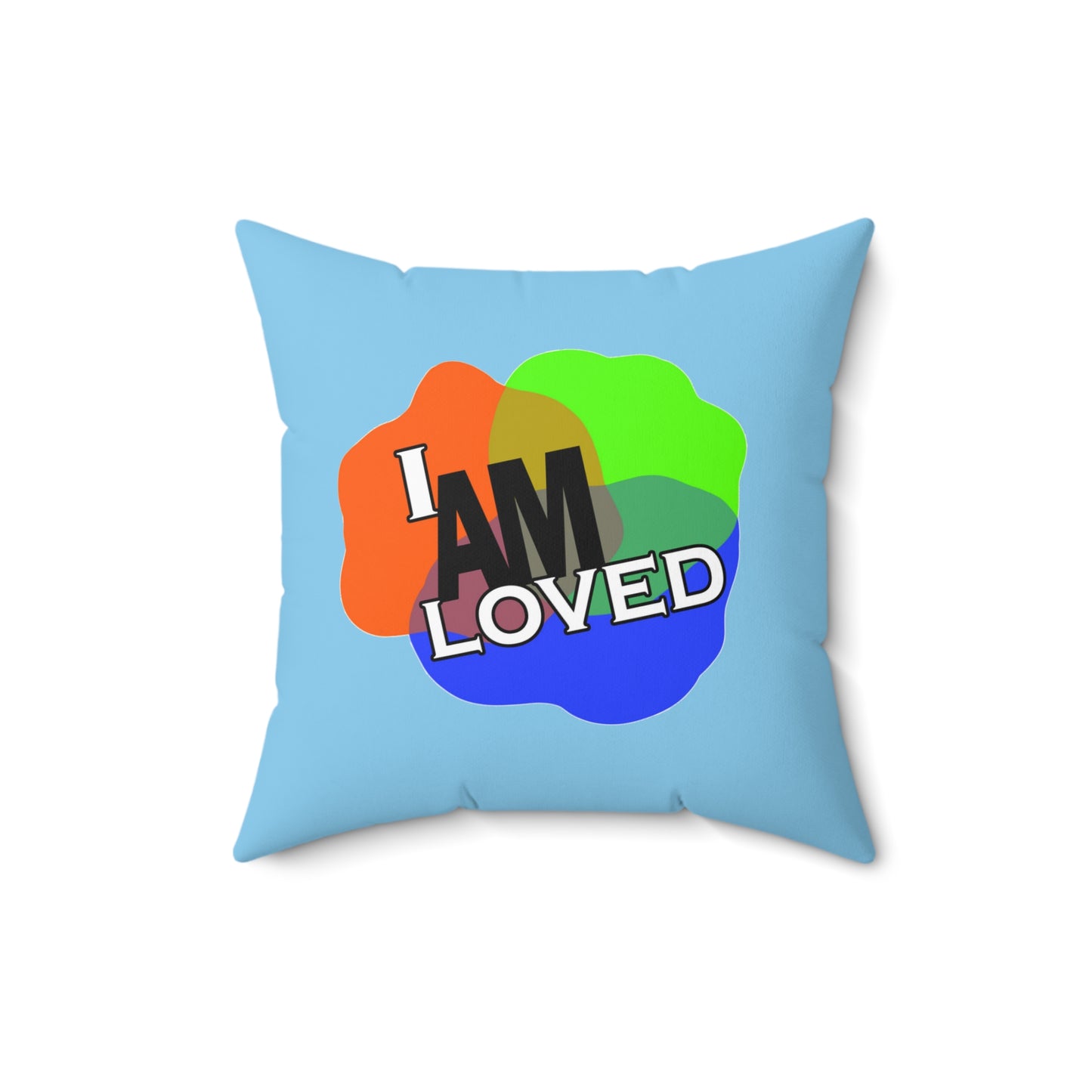 Spun Polyester Square Pillow - I Am Loved (Blue)