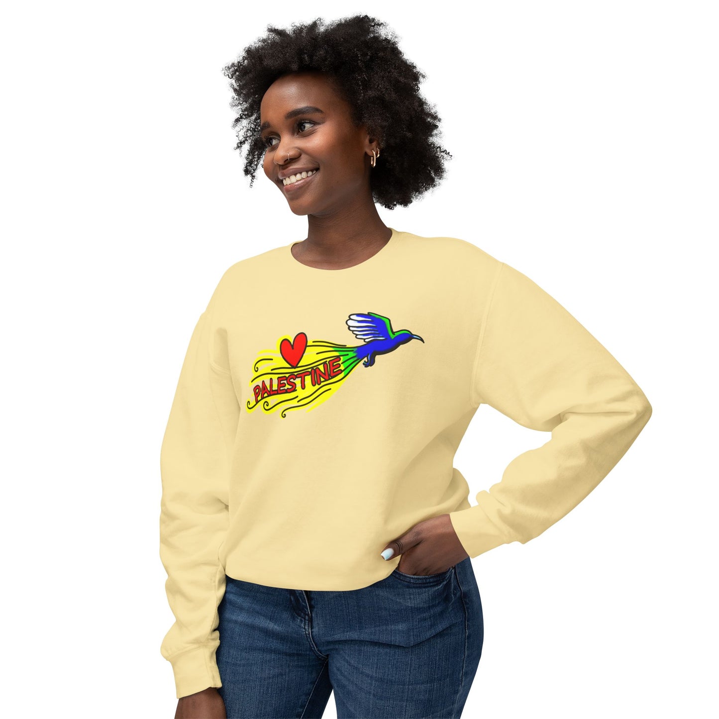 Unisex Lightweight Crewneck Sweatshirt - Love Palestine