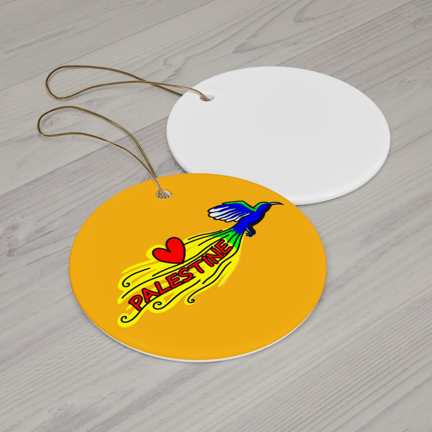 Ceramic Ornament, Circle - Love Palestine (Gold)