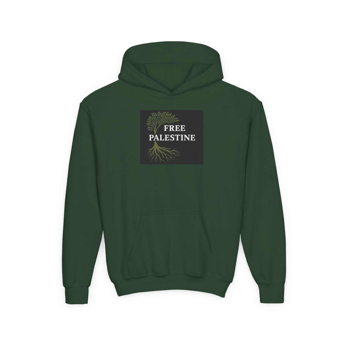 Youth Heavy Blend Hooded Sweatshirt - Free Palestine (Olive Tree Roots Edition)
