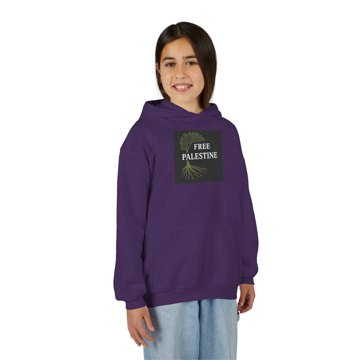 Youth Heavy Blend Hooded Sweatshirt - Free Palestine (Olive Tree Roots Edition)