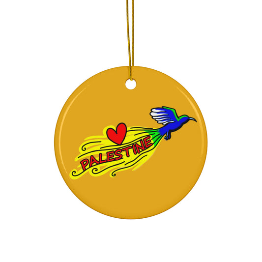 Ceramic Ornament, Circle - Love Palestine (Gold)