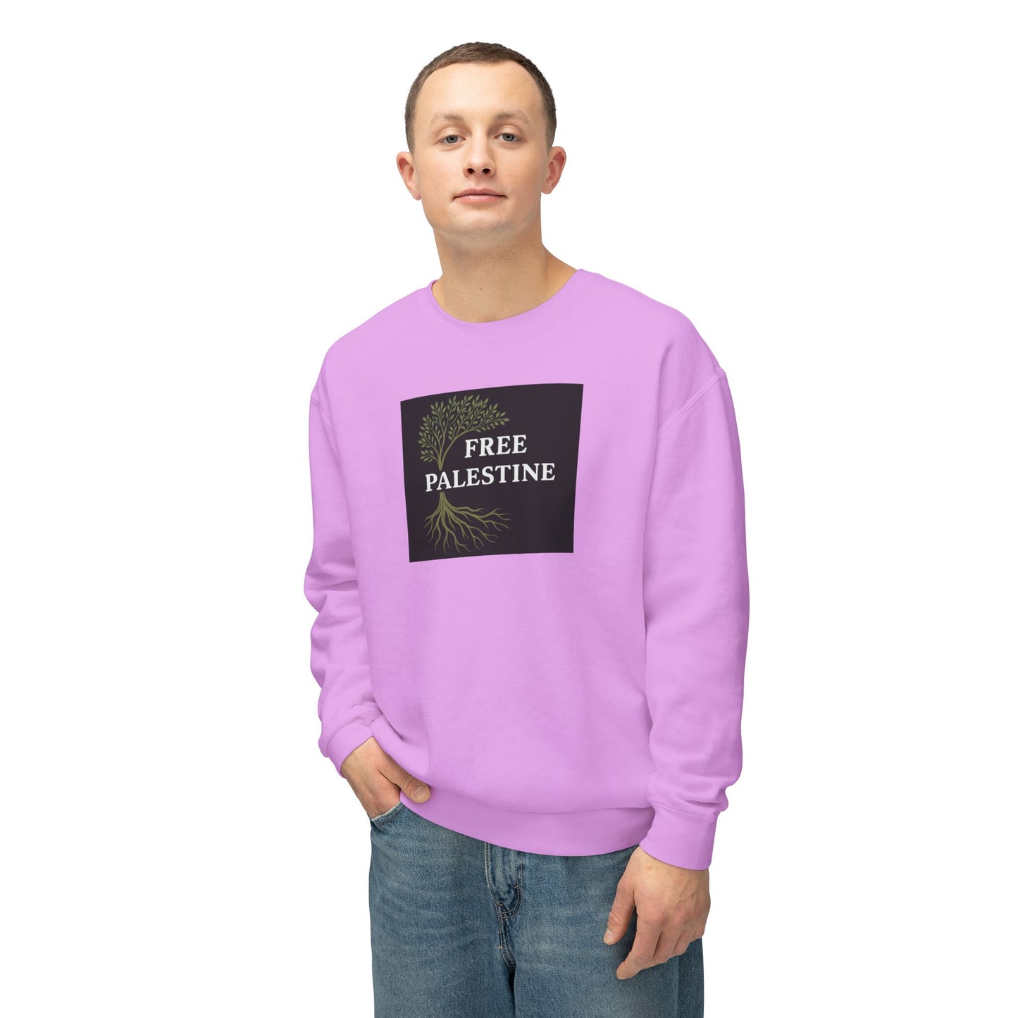Unisex Lightweight Crewneck Sweatshirt - Free Palestine (Olive Tree Roots Edition)